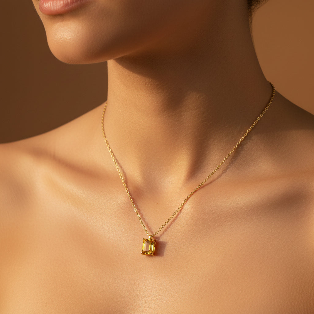 Golden Radiance Crystal Pendant Necklace