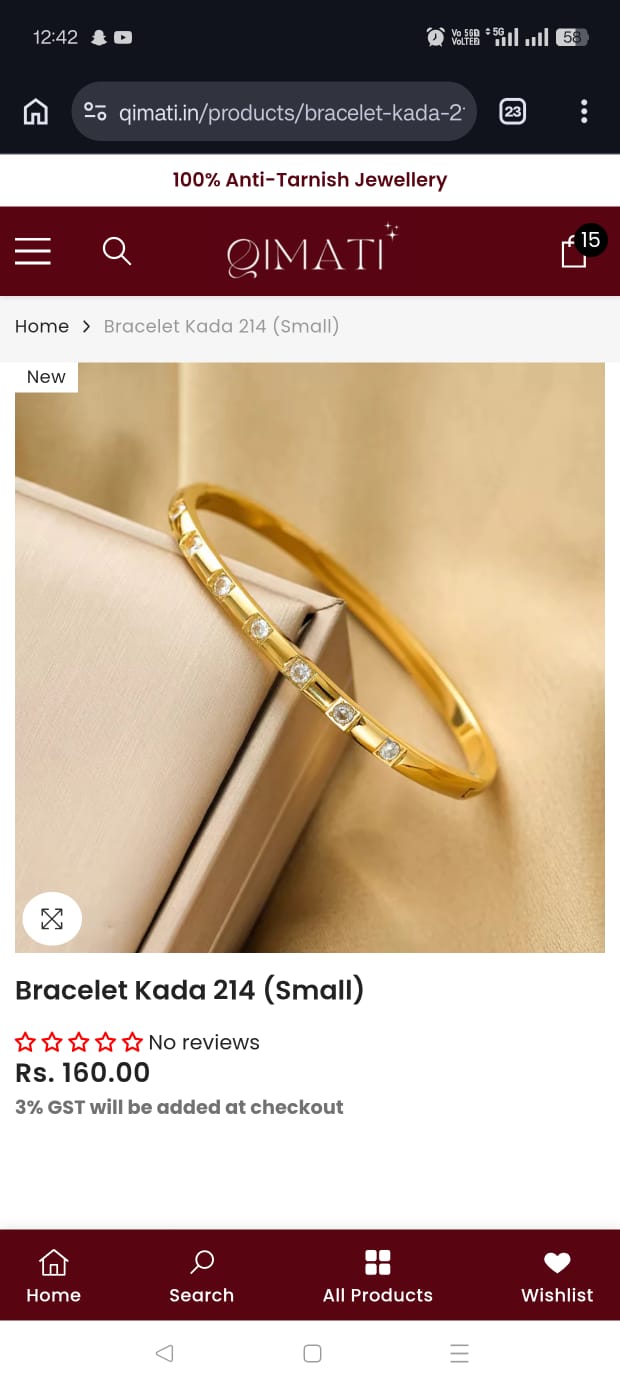Sleek Oval Gold Kada Bangle with Square Framed Crystals – Small Size for Slender and Thin Wrists