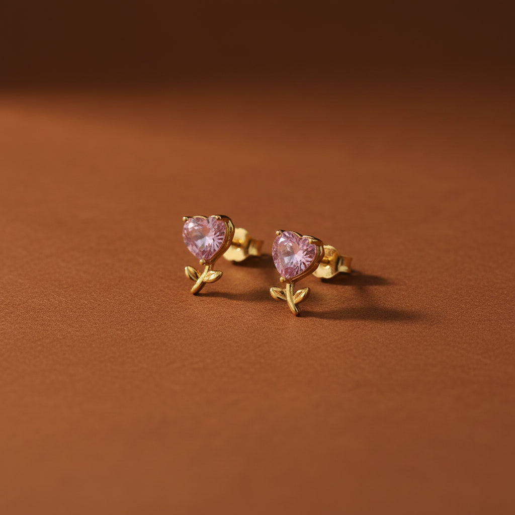 Blush Heart Stud Earrings – gold plated pink heart stud earrings by Swikaar