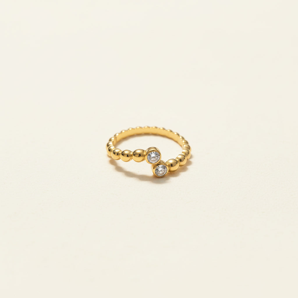 Celeste Beaded Crystal Ring close-up of sparkling crystal beads in gold setting