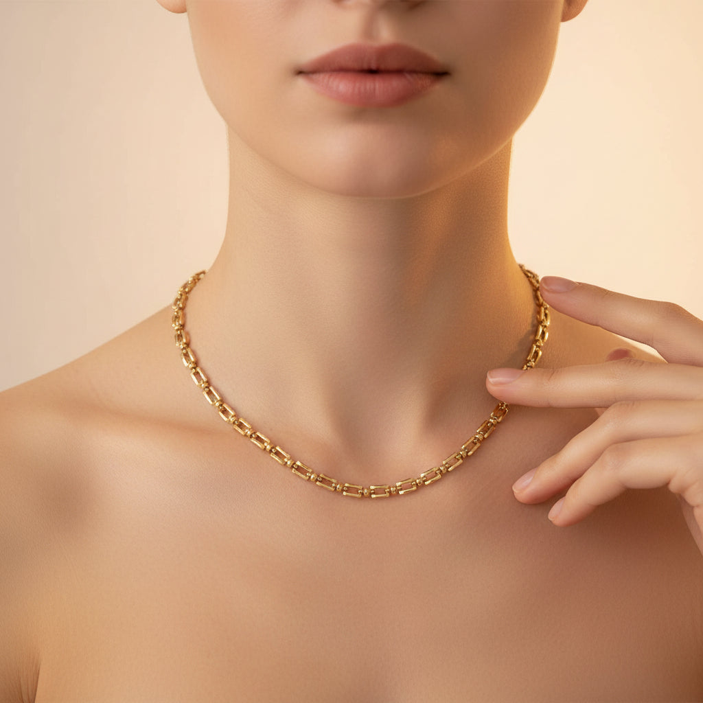 Classic Link Chain Necklace close-up of gold plated link chain detail