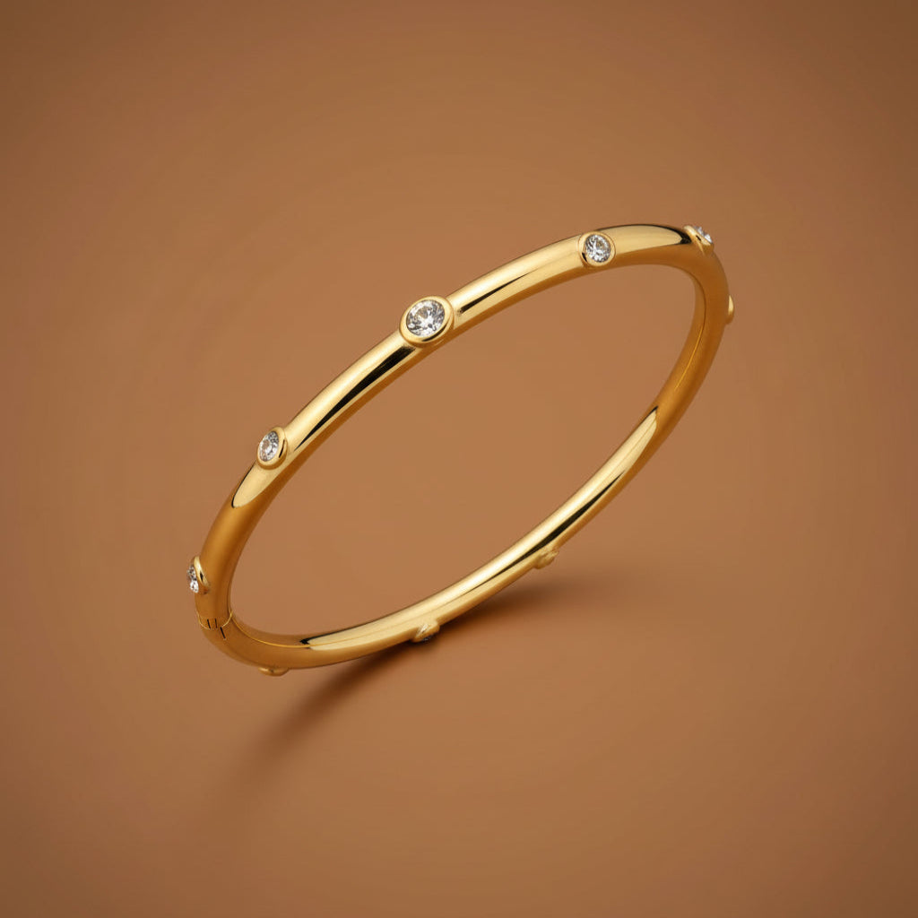 Classic Spark Bangle – gold plated rigid crystal stone bangle by Swikaar