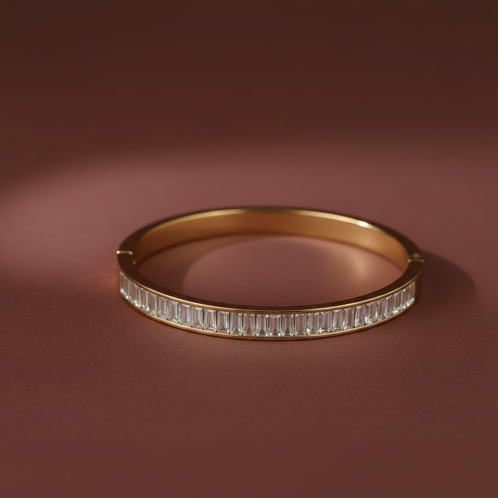 Crystal Gold Bangle Bracelet – gold plated crystal stone bangle by Swikaar