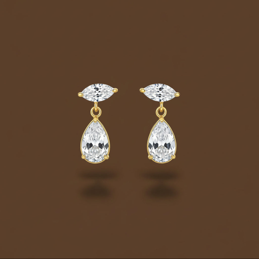 Crystal Teardrop Elegance Earrings – gold plated marquise stud with teardrop crystal drop by Swikaar