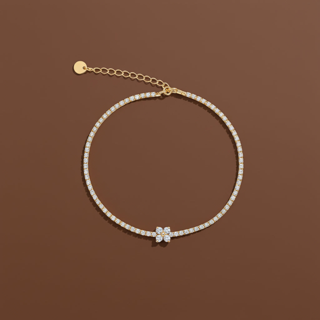 Daisy Tennis Bracelet – gold plated daisy floral crystal tennis bracelet by Swikaar
