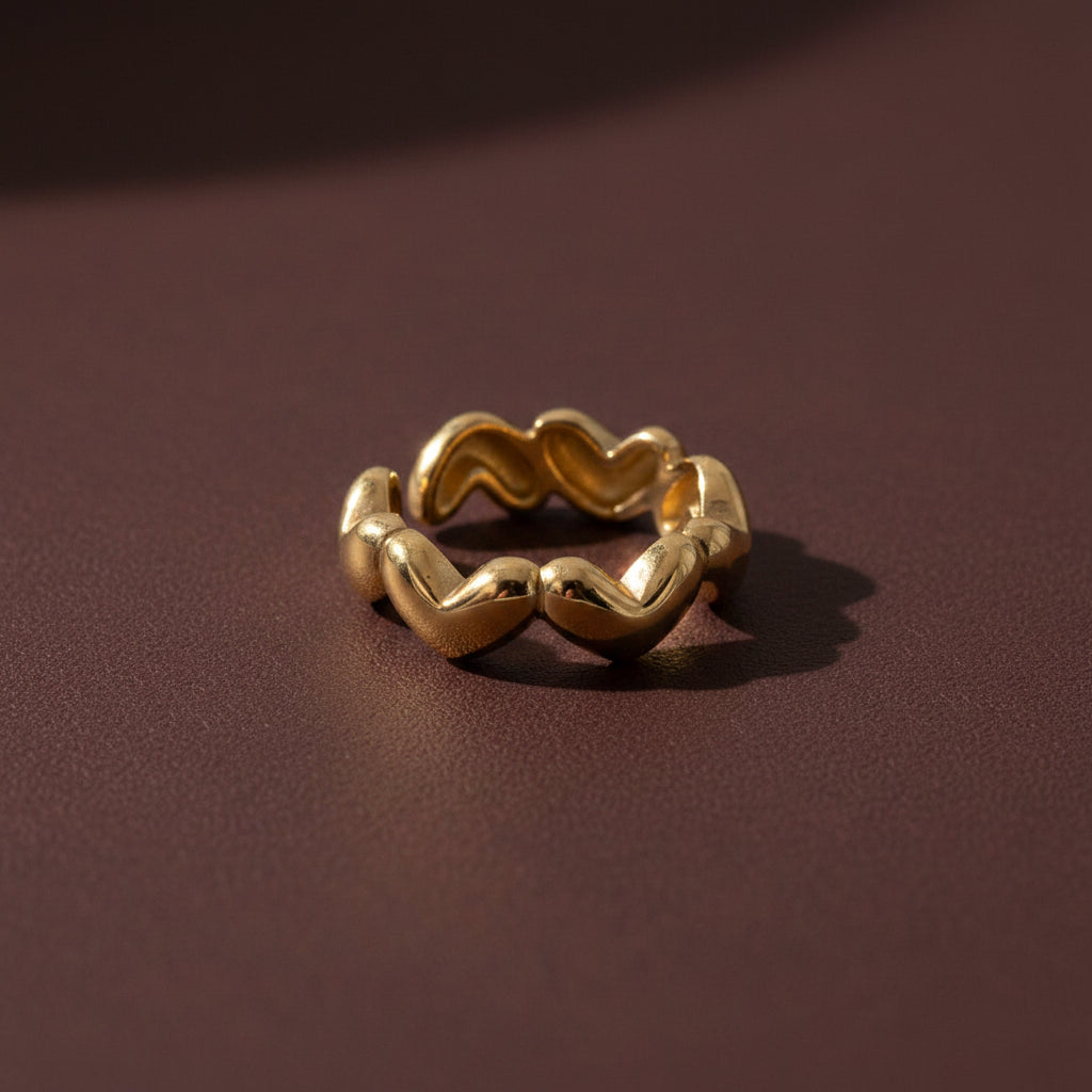 Golden Heart Link Statement Ring – gold plated interlocking heart link ring by Swikaar