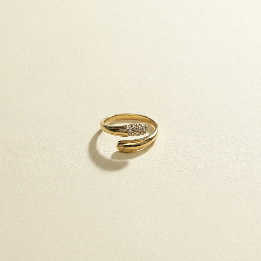Luna Dual Band Statement Ring close-up of gold plated dual band detail