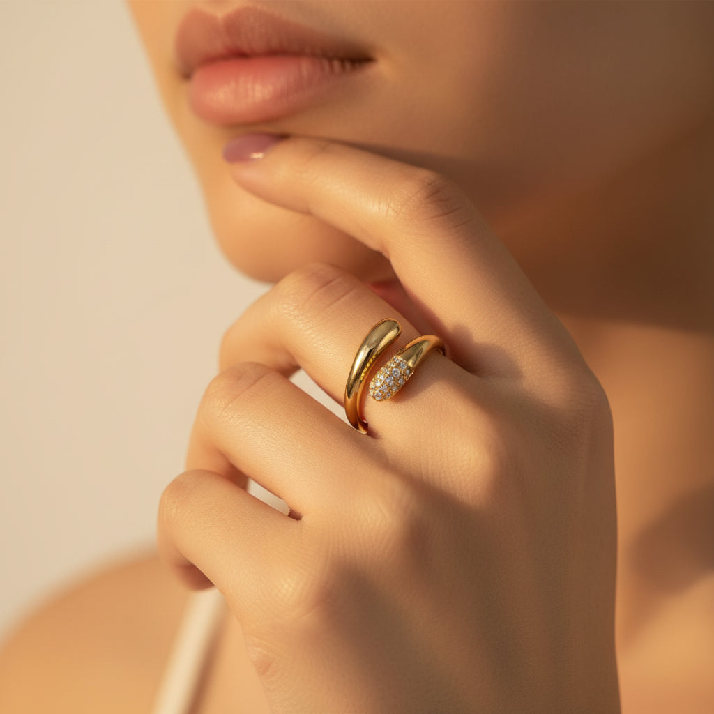 Luna Dual Band Statement Ring side view showing double band silhouette