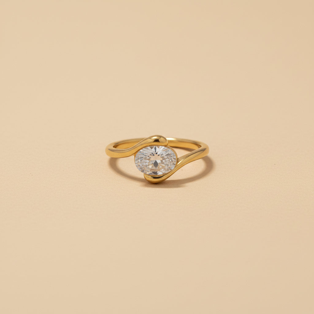 Luna Wrap Ring close-up of centerpiece stone in gold plated setting
