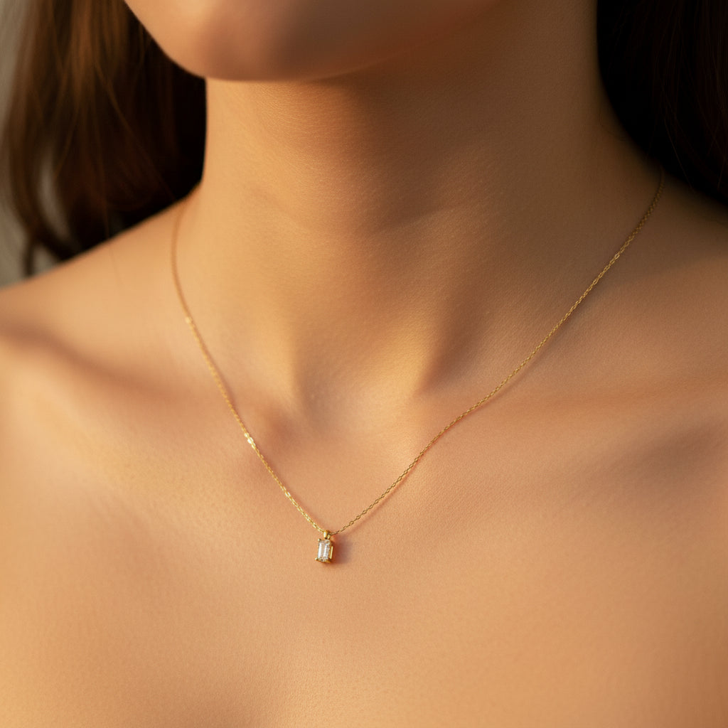 Mini Baguette Pendant Necklace – gold plated baguette-cut crystal pendant necklace by Swikaar