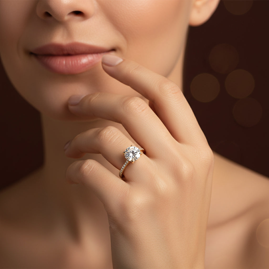 The Celeste Solitaire Ring presented in premium Swikaar packaging, making it a perfect gift for special occasions.