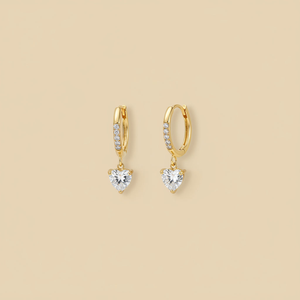 The Heart Drop Hoop Earrings presented in premium Swikaar packaging, making them a perfect romantic gift for women.