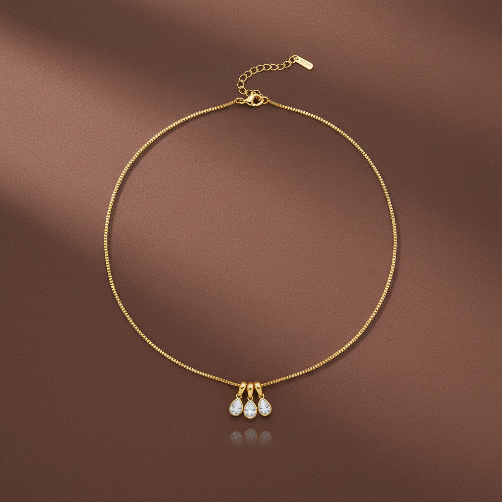 Trio Drop Charm Necklace – gold plated triple crystal charm drop necklace by Swikaar