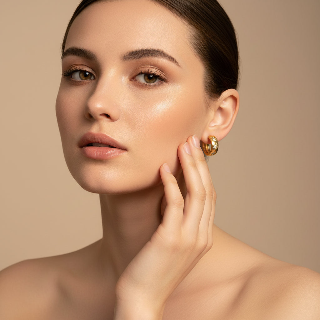 Star Crystal Hoop Earrings – 18K Gold Plated Anti-Tarnish Jewelry