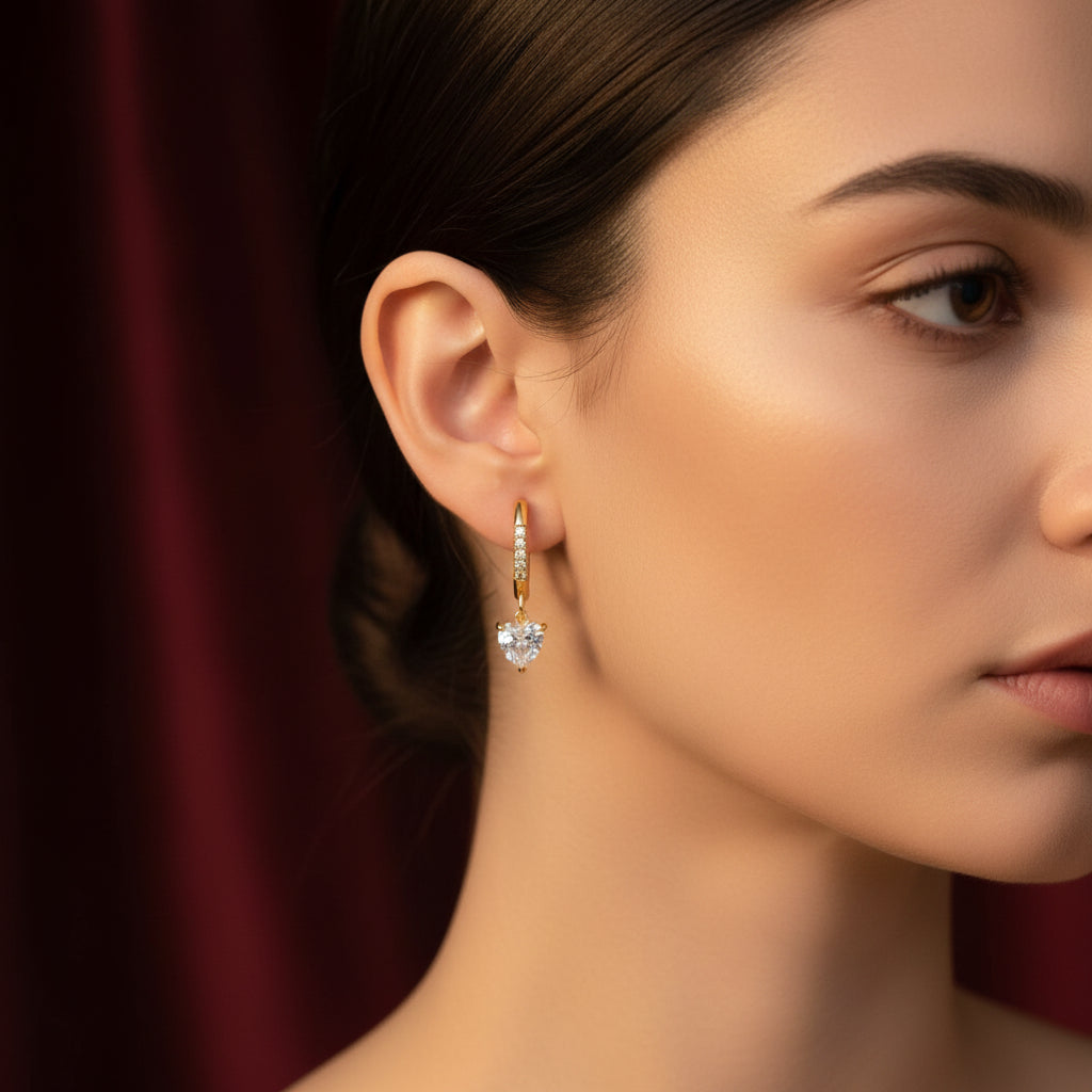 Heart Drop Hoop Earrings – 18K Gold Plated Anti-Tarnish For Women