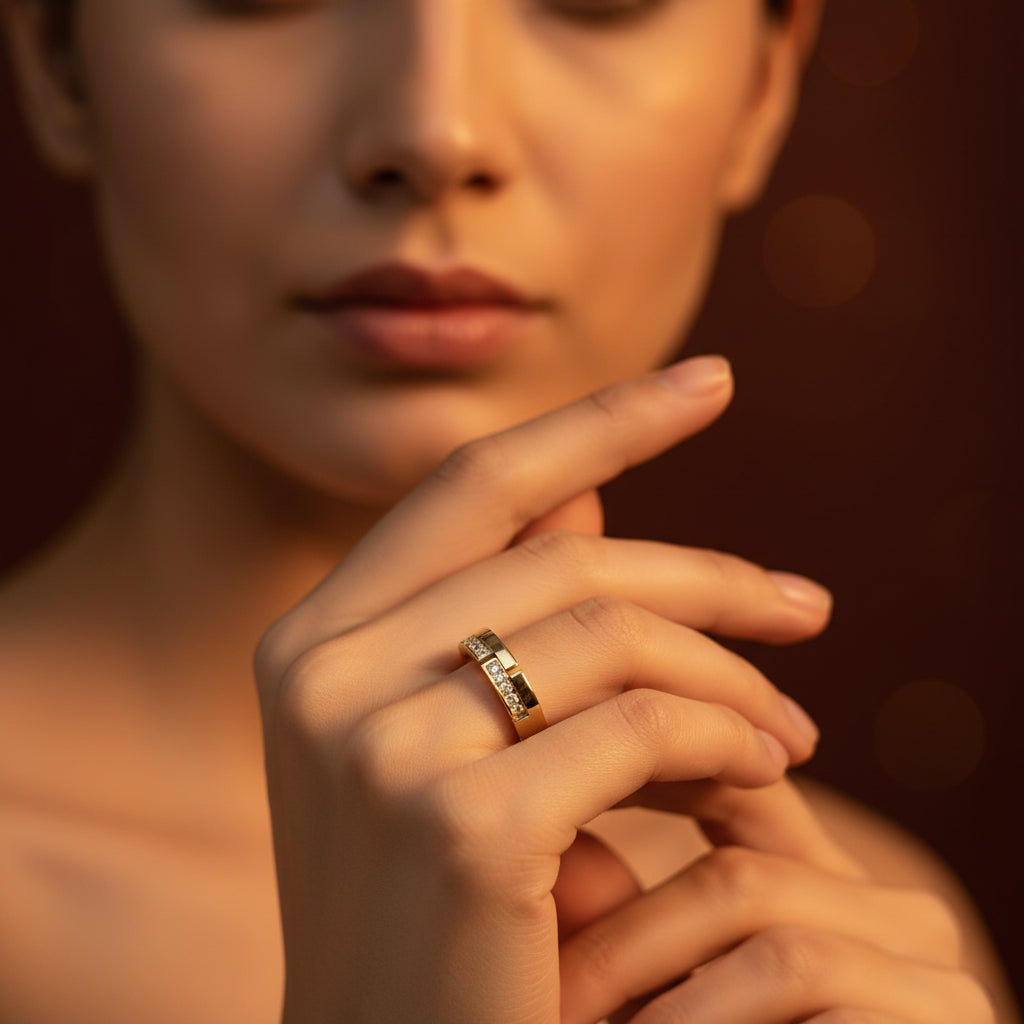 Minimal Luxe Crystal Band Ring – Gold Plated Crystal Band Ring for Women