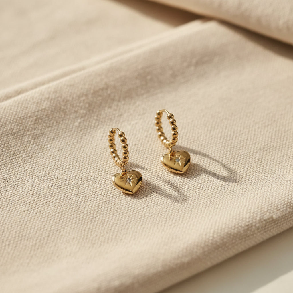 Dual Heart Charm Hoop Earrings – Gold Plated Heart Charm Hoop Earrings for Women