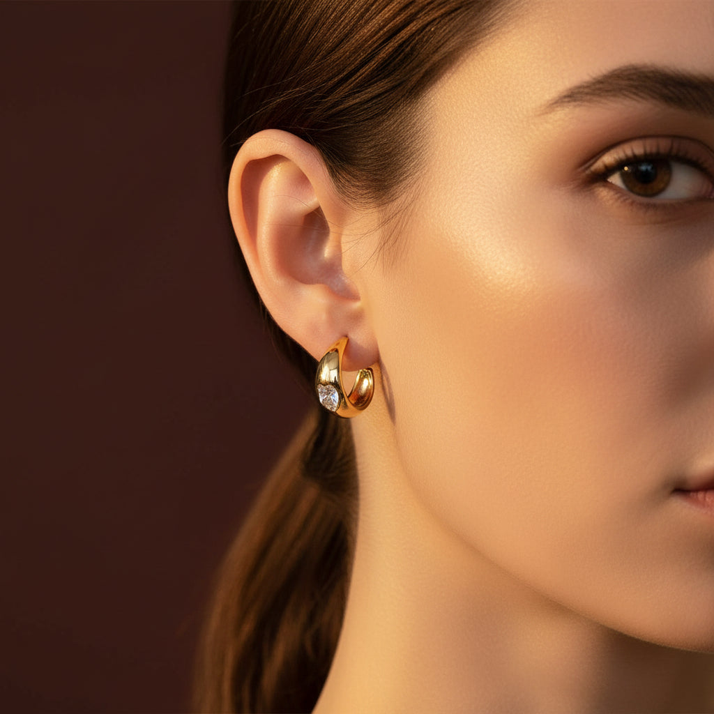 Golden Curve Heart Stud Earrings
