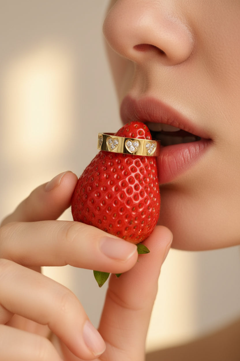 Sparkling Heart Band Ring – Gold Plated Heart Crystal Band Ring for Women