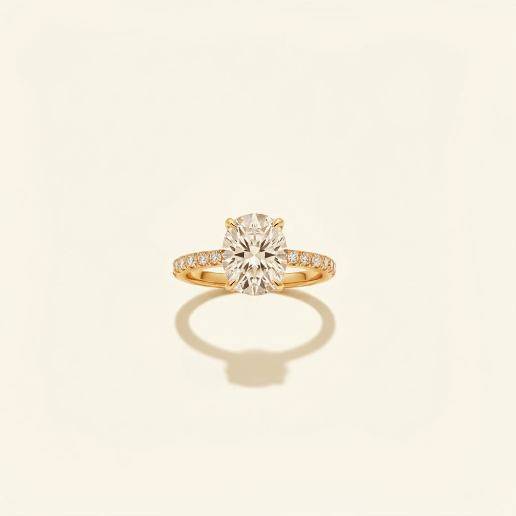 Detailed shot of the high-quality 18K gold plating and the secure four-prong setting of the Celeste Solitaire Ring.