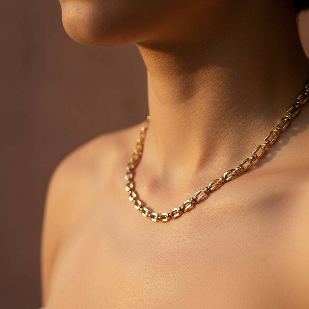Classic Link Chain Necklace front view showing gold interlocking link design