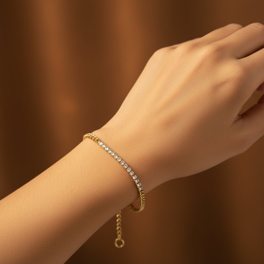 Convertible Dual Style Tennis Bracelet worn as single tennis bracelet – everyday look