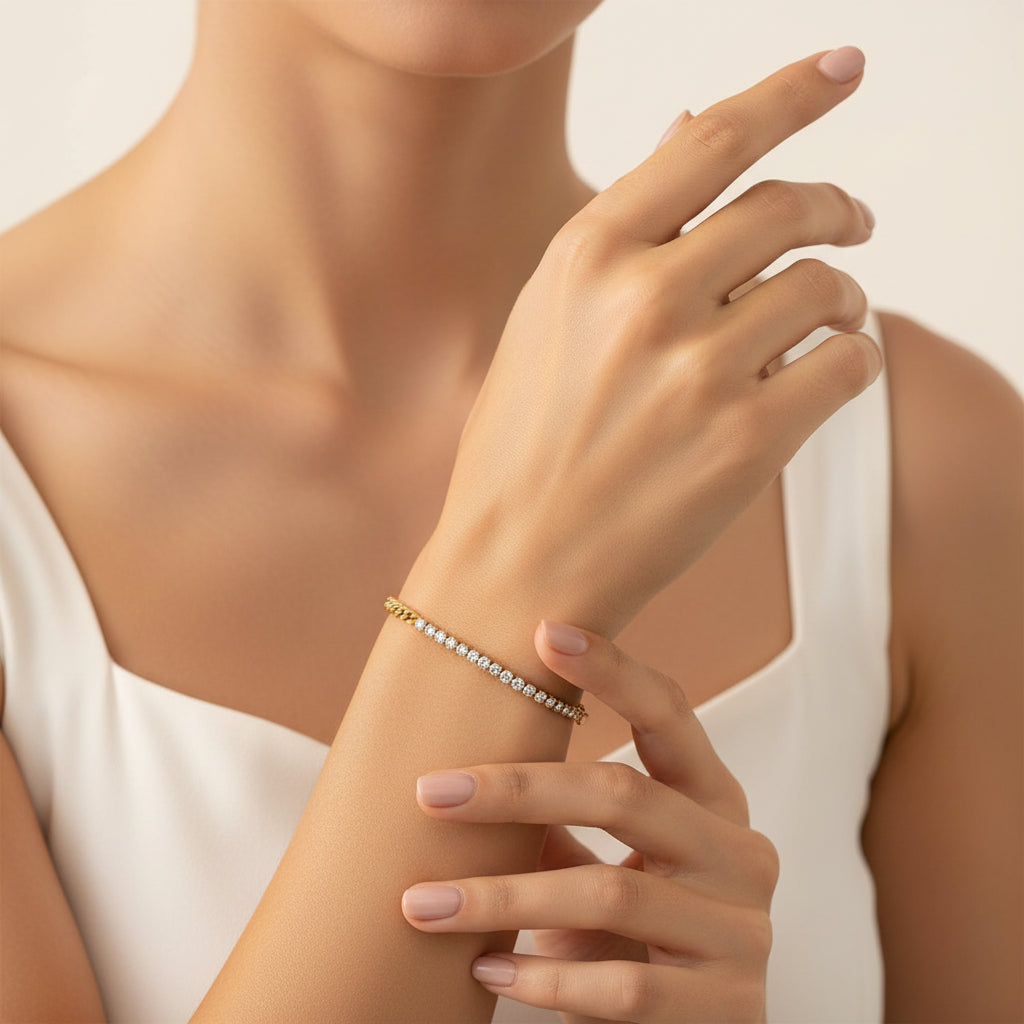 Convertible Dual Style Tennis Bracelet on wrist – versatile gold crystal bracelet for women