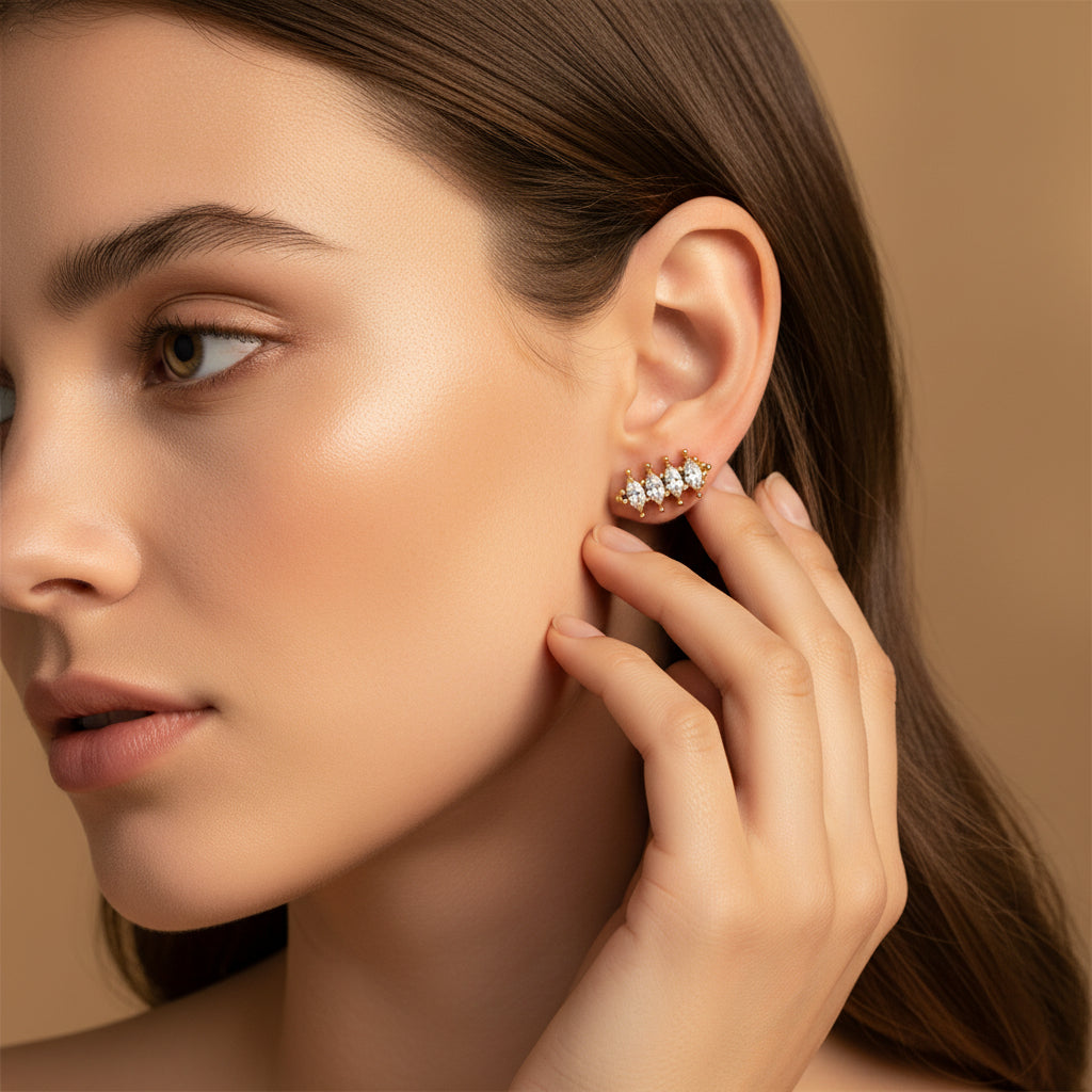 Crystal Stack Stud Earrings stacked in multiple piercings – curated ear look styling