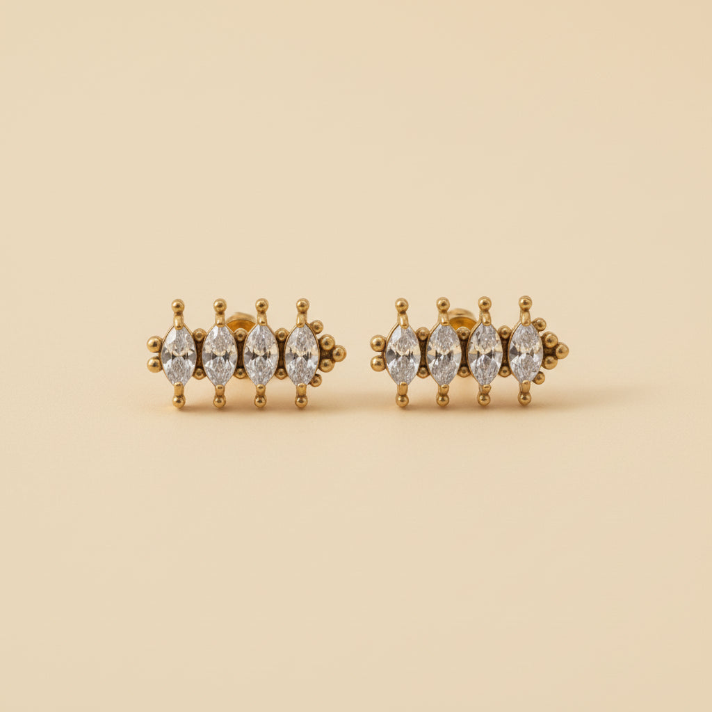 Crystal Stack Stud Earrings worn on ear – minimalist gold crystal studs for women