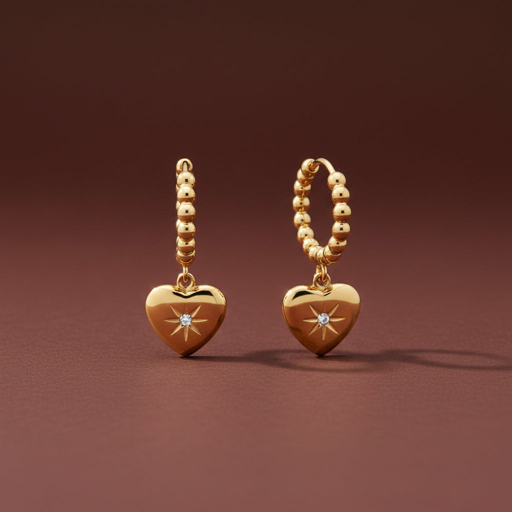 Dual Heart Charm Hoop Earrings – gold plated hoop earrings with dual heart crystal charms by Swikaar