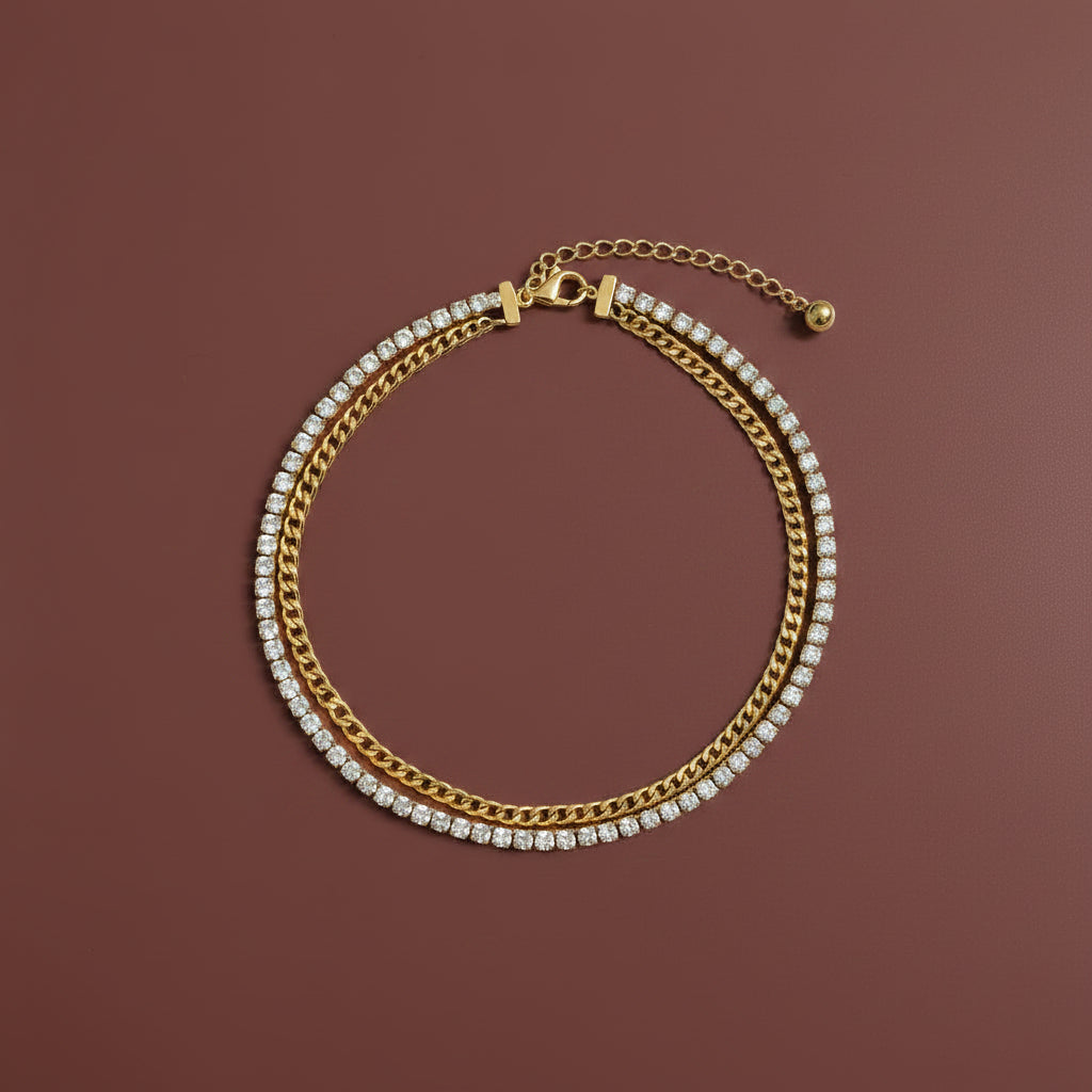 Dual Layer Bracelet – gold plated double layer chain and tennis bracelet by Swikaar