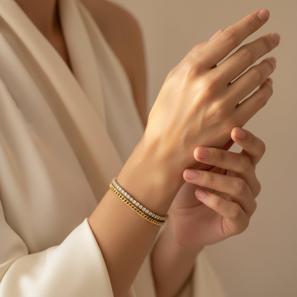 Dual Layer Bracelet worn on wrist – gold plated double layer bracelet for women by Swikaar
