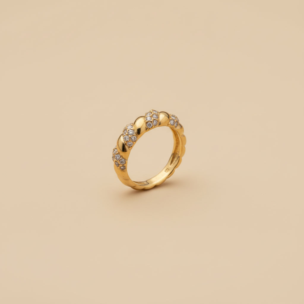 Gold Textured Twist Ring close-up of textured twisted design