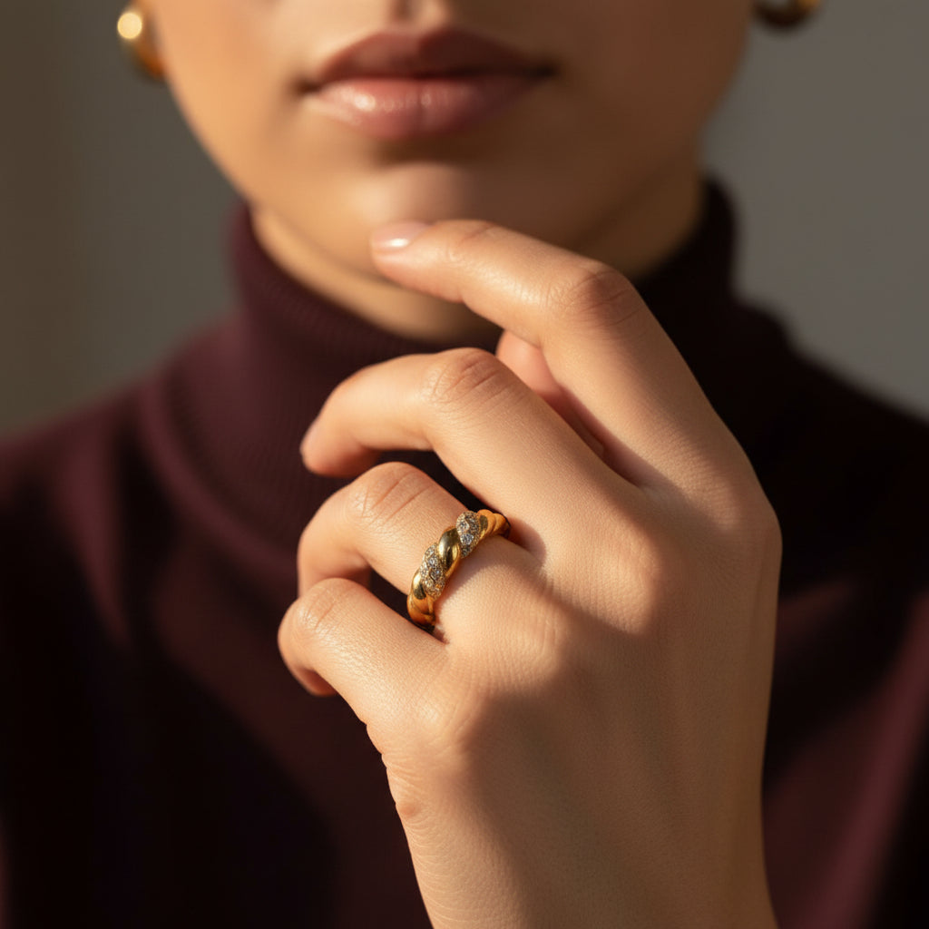 Gold Textured Twist Ring – stackable statement ring for women
