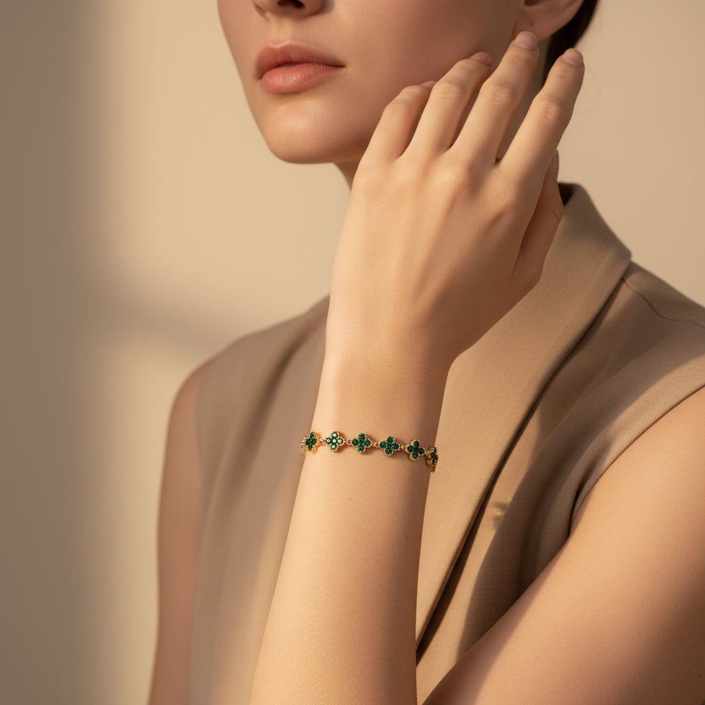 Clover Luxe Bracelet close-up showing crystal stone detailing