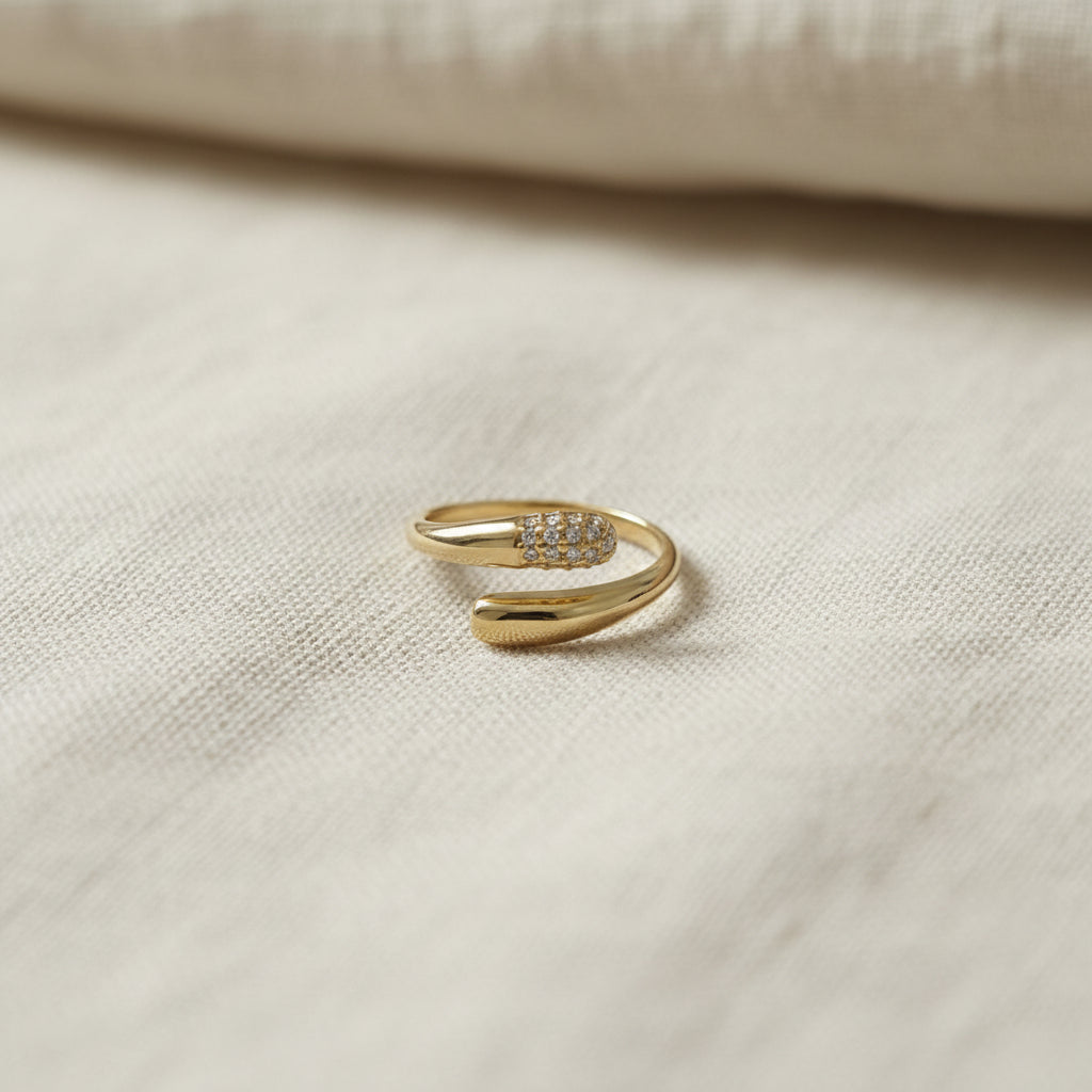 Luna Dual Band Statement Ring stacked with minimal gold rings – gifting option