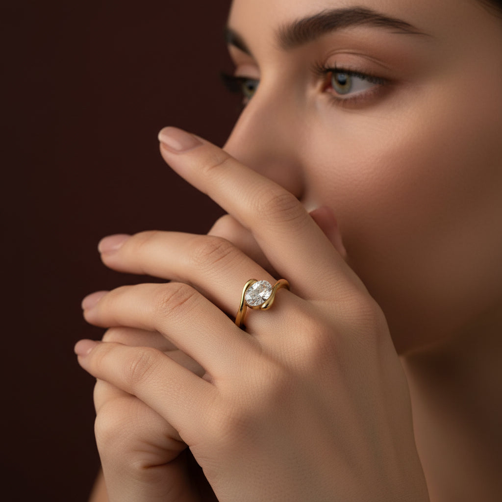 Luna Wrap Ring side view showing fluid gold curve design