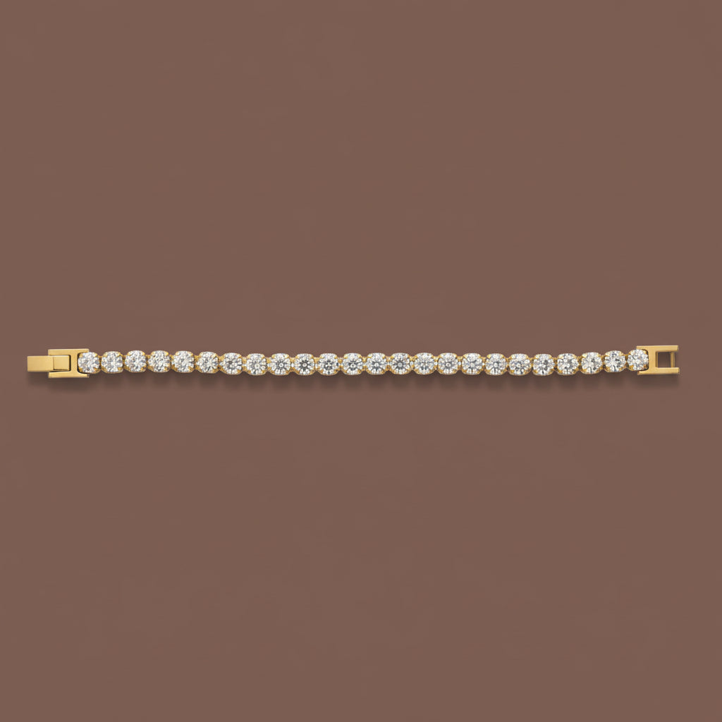 Gold bracelet with diamonds on a red textured surface