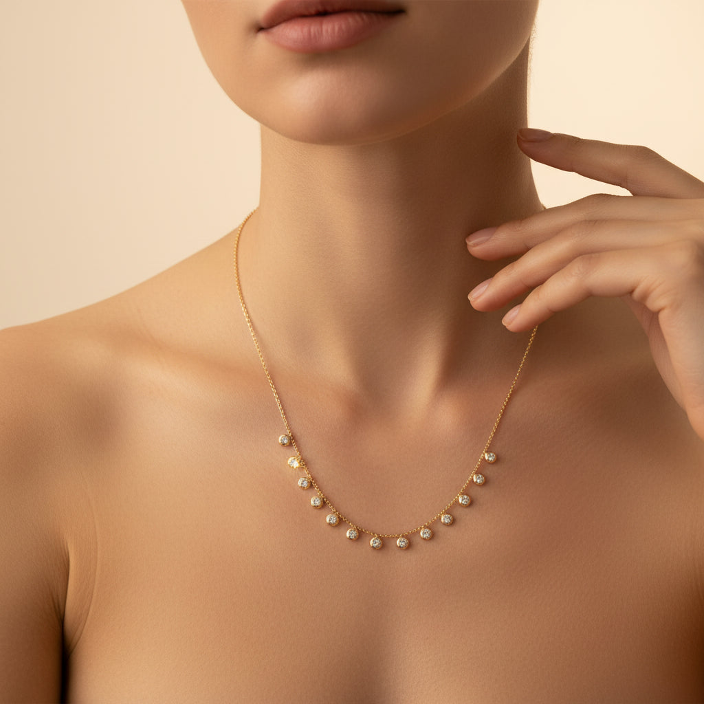 Bezel Crystal Droplet Ball Chain Necklace | 18K Gold Plated Anti