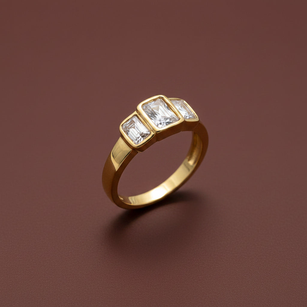 Regal Trio Crystal Ring – gold plated triple cubic zirconia stone ring by Swikaar