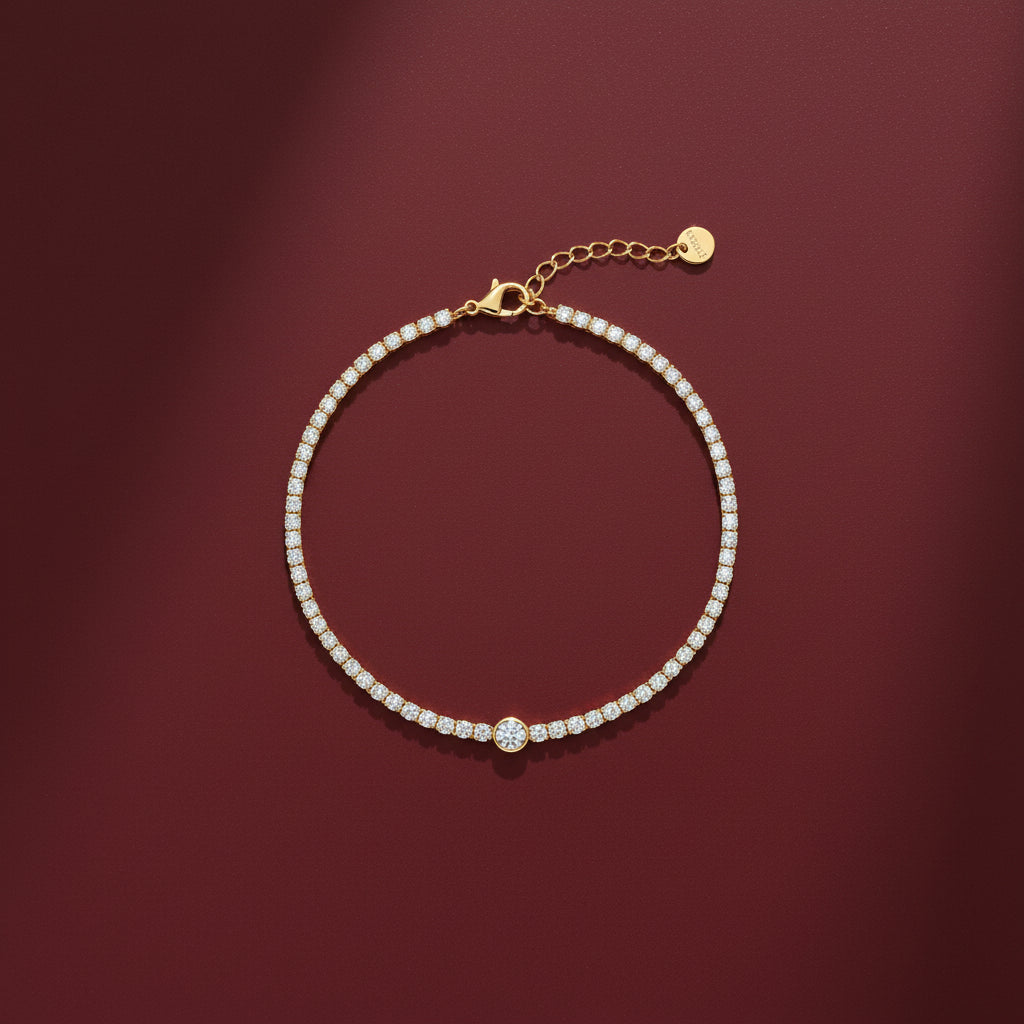 Solitaire Tennis Bracelet – gold plated minimalist crystal tennis bracelet by Swikaar