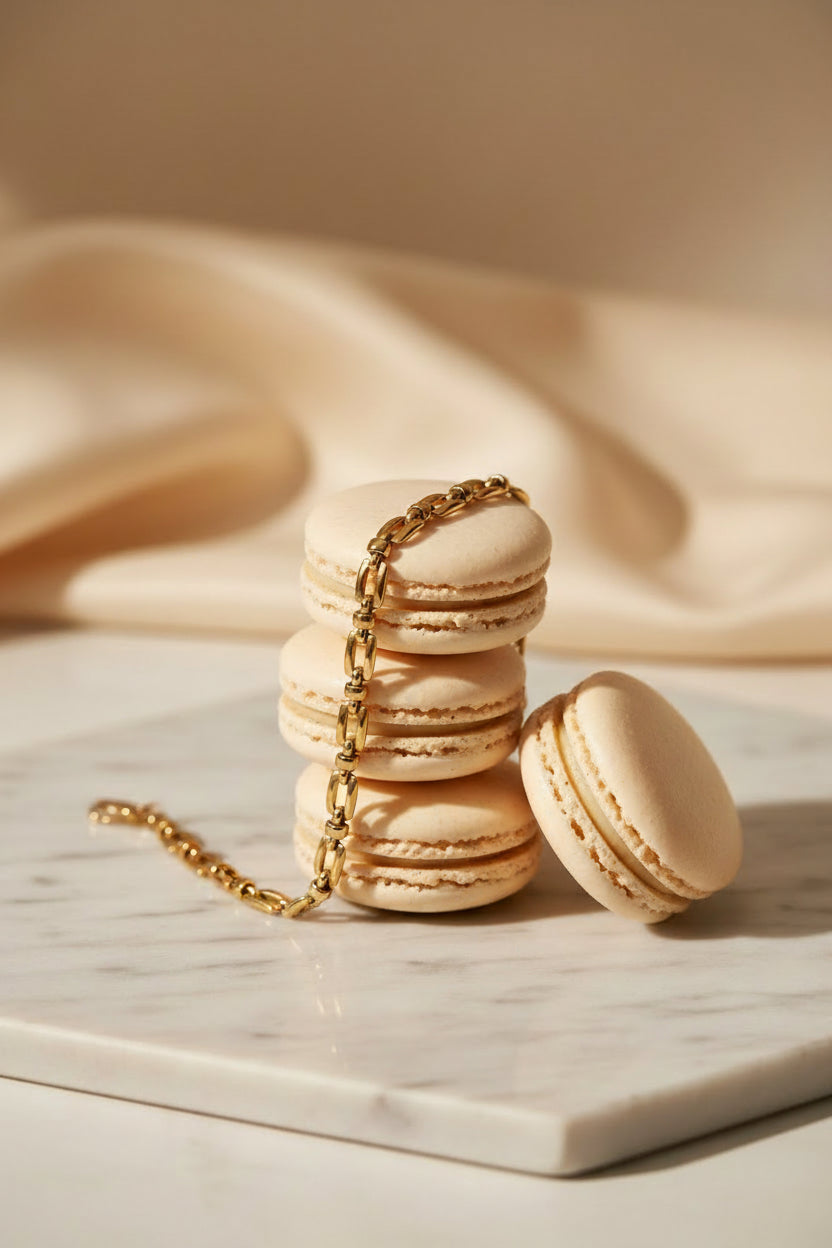 Structured Link Bracelet stacked with tennis bracelet – layered wrist styling by Swikaar