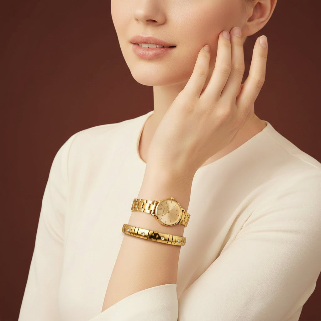 The Celestia Glissade Crystal Bracelet presented in premium Swikaar packaging, making it an ideal gift for the modern, active woman.