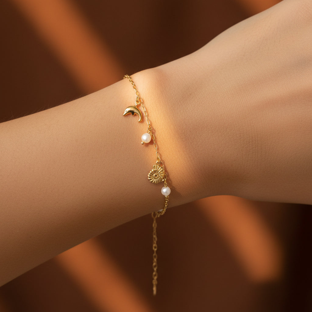 The Ocean Charm Bracelet displayed in a premium Swikaar jewelry box, highlighting its elegant appeal as a gift for women.