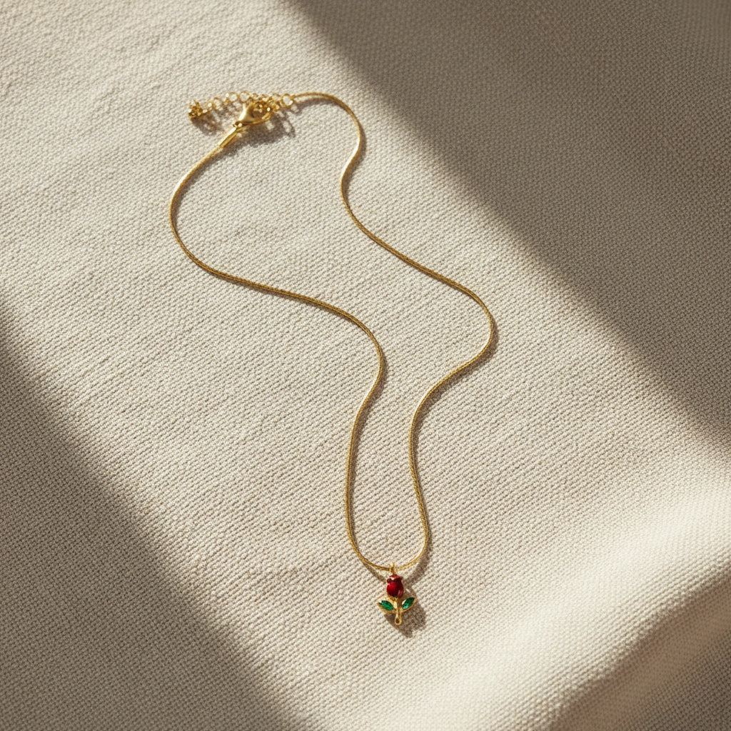 The Dainty Rose Pendant Necklace presented in premium Swikaar packaging, making it a perfect gift for women.